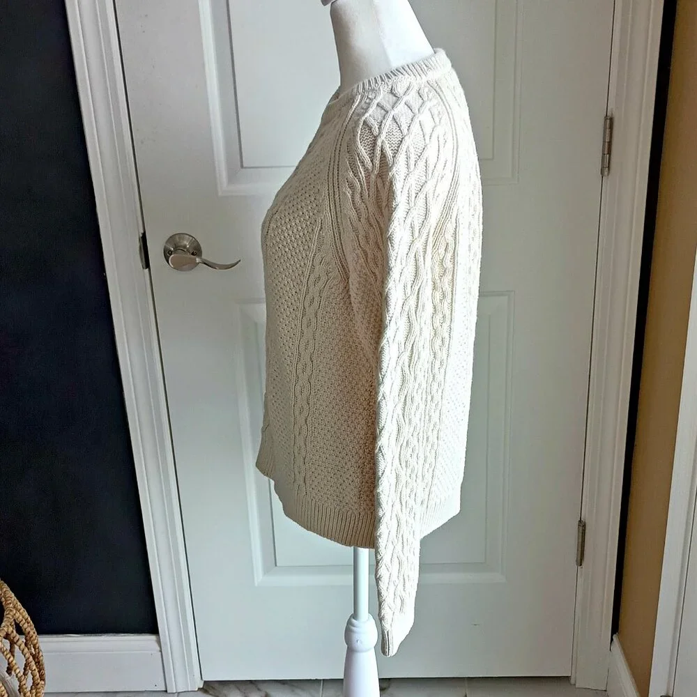 J CREW IVORY COTTON PULLOVER SWEATER SZ M